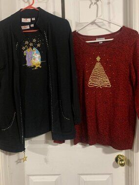 Quacker Factory Women's Christmas Shirt & Cardigan + Croft and Barrow Shirt